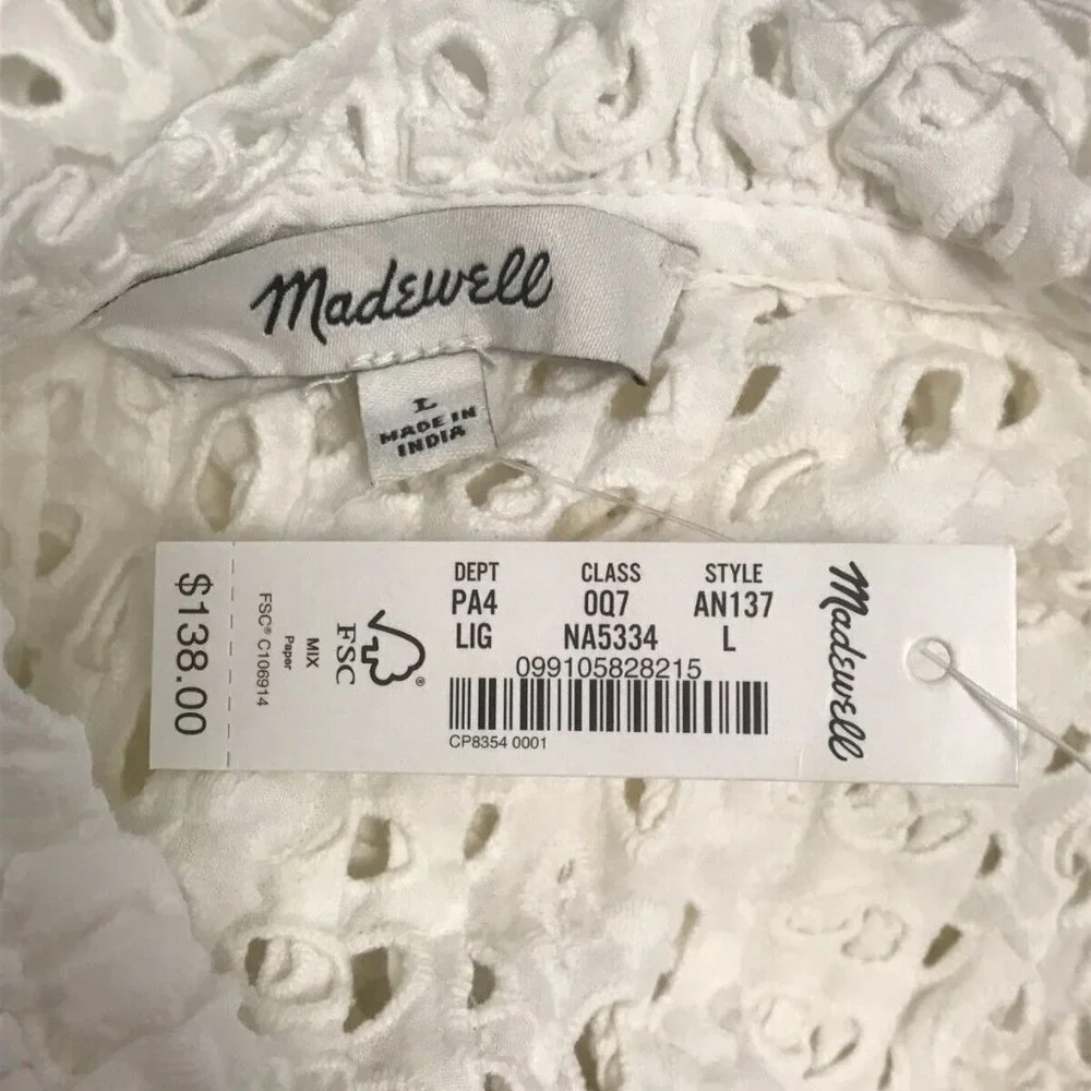 MADEWELL Women's Ruffle-Sleeve Mini Dress Large AN137 ($138) - Picture 4 of 4